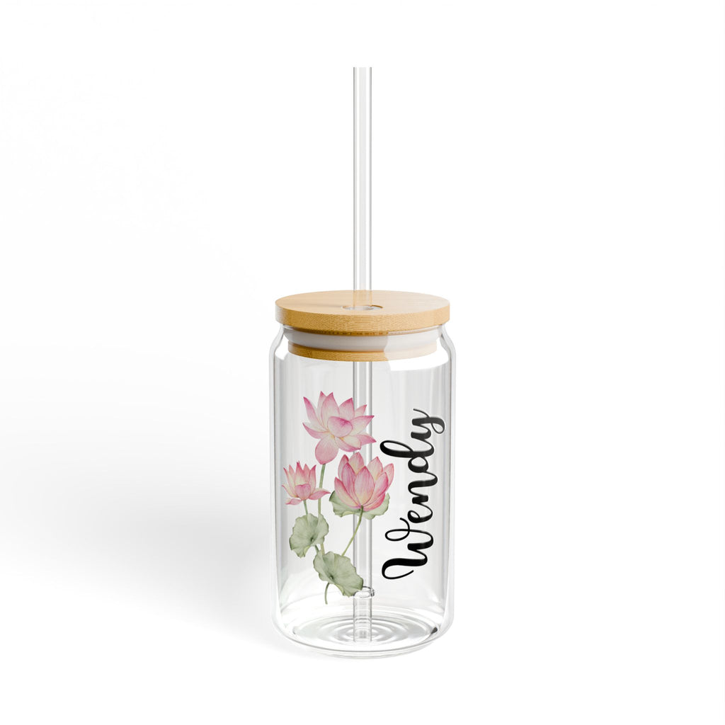 Personalized Watercolor Birth Flower Glass With Name