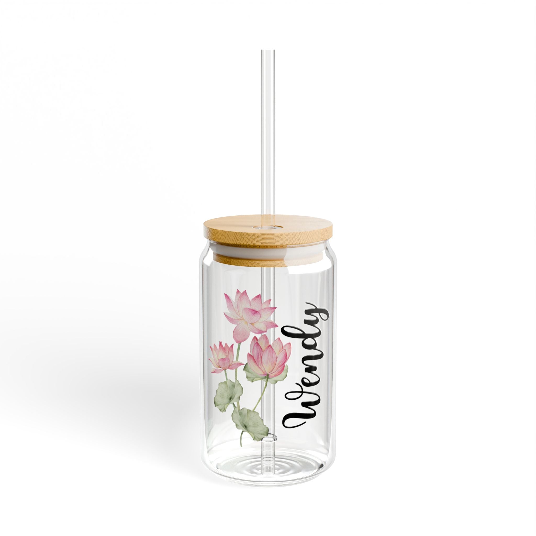 Personalized Watercolor Birth Flower Glass With Name