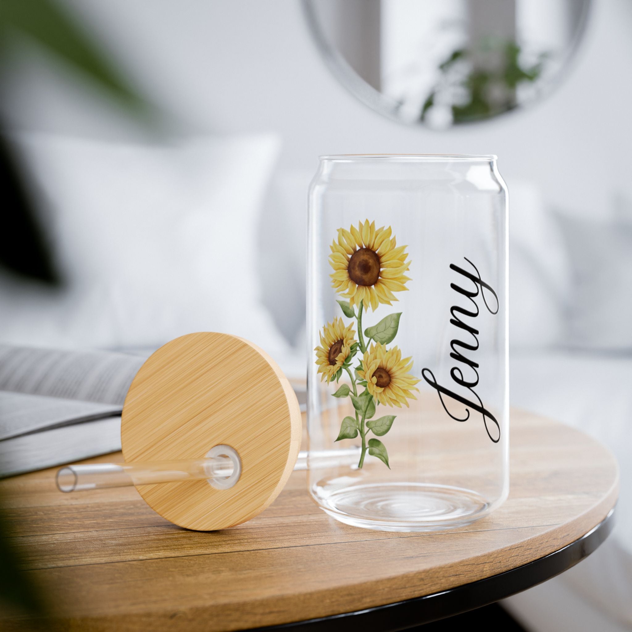 Personalized Watercolor Birth Flower Glass With Name