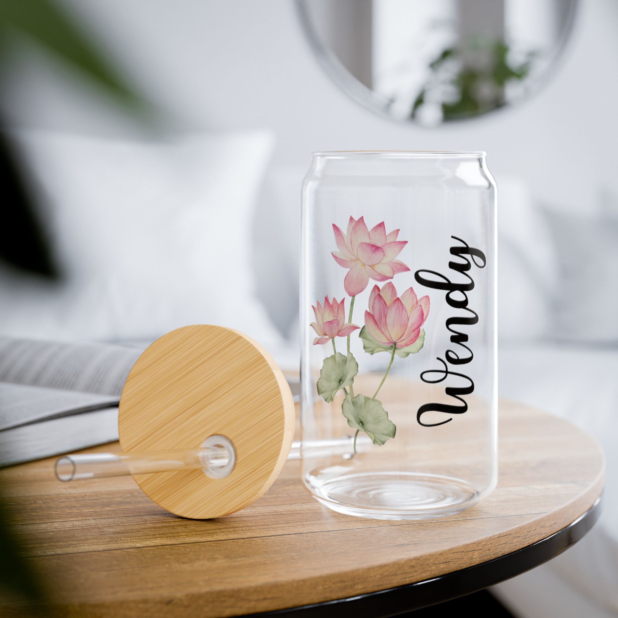 Personalized Watercolor Birth Flower Glass With Name